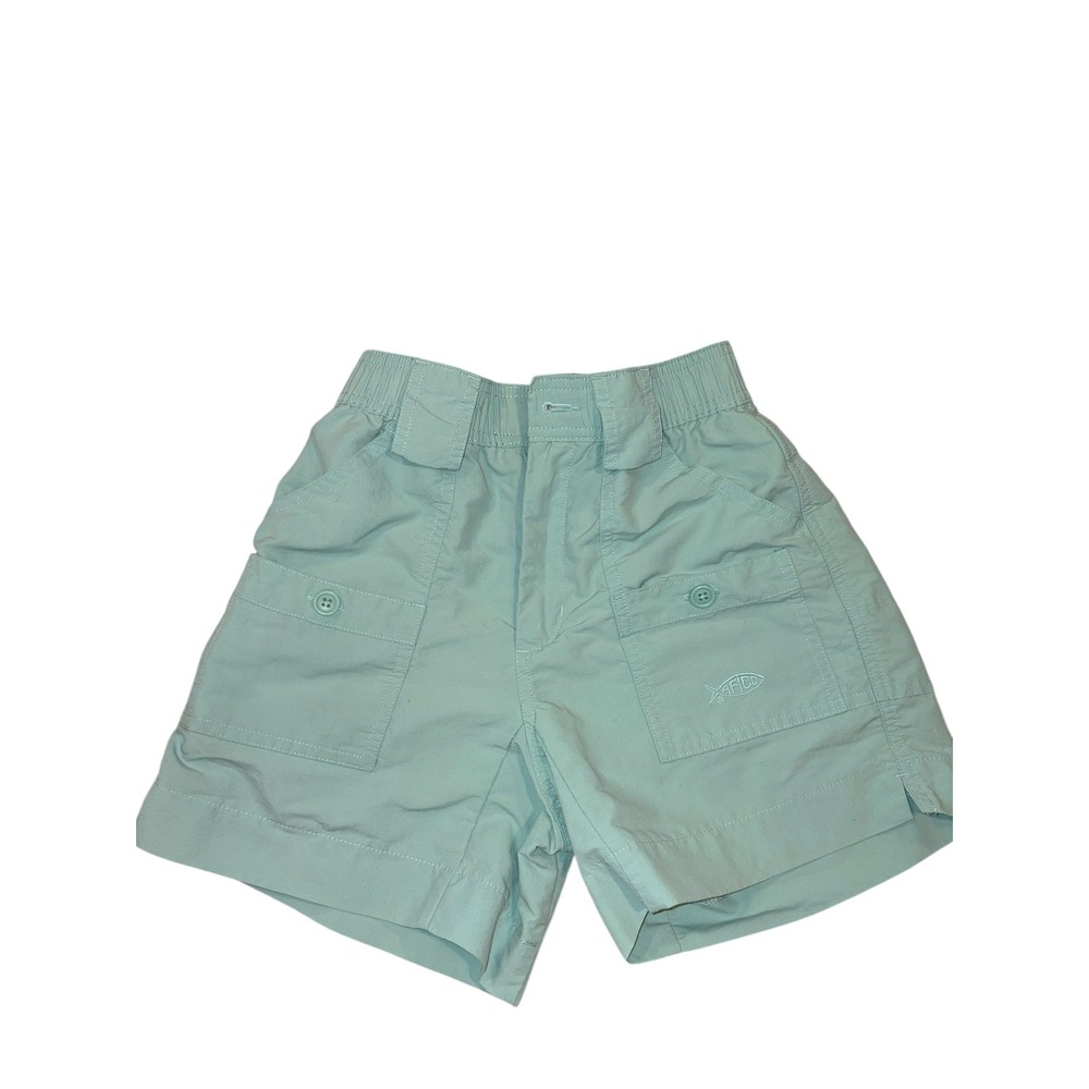 AFTCO Boys Original Fishing Shorts Seafoam‎ Green Nylon Size 24  MISSING BUTTON